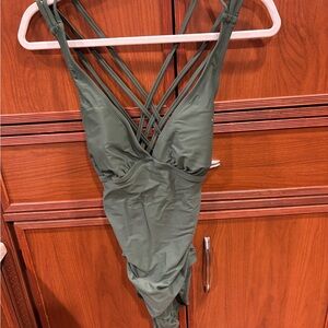 Olive Green Strappy Swimsuit. Medium